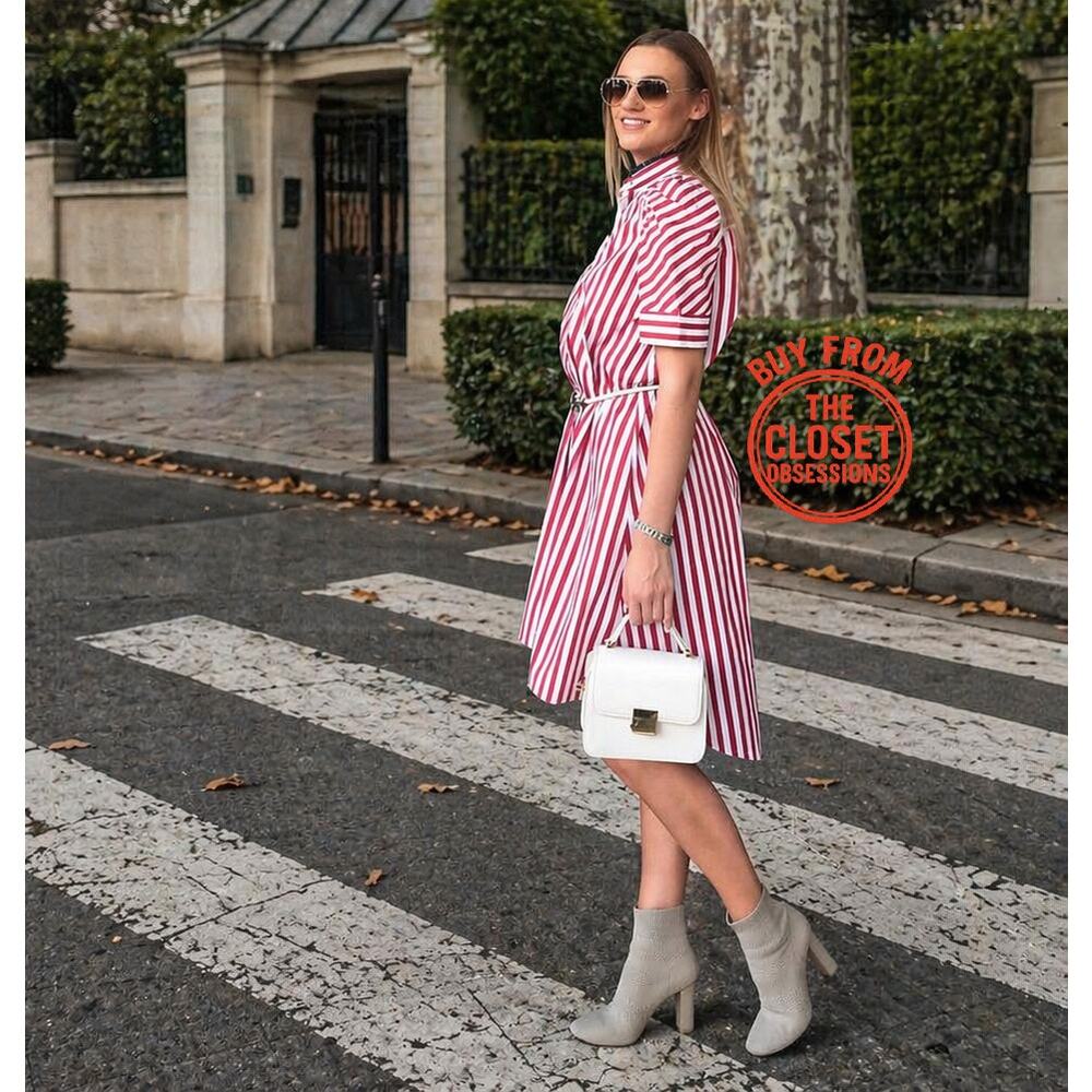 Zara NWT Red White Striped Cotton Puff Sleeve Shirt Dress Tunic L - Picture 5 of 16